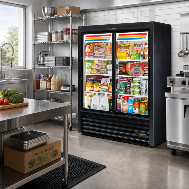 Product image #2 for Two-Section Low-Height Narrow-Depth Sliding Glass Door Merchandiser Refrigerator