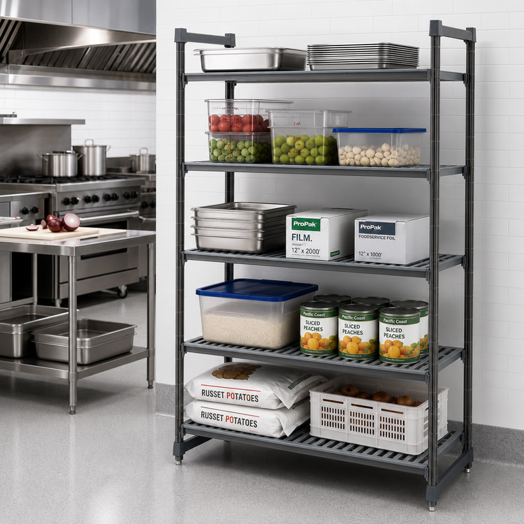 Product image #2 for Cambro Camshelving Basics Plus 5-Tier Vented Polymer Shelving Stationary Starter Unit, 18 x 48 x 64 Inches, Brushed Graphite