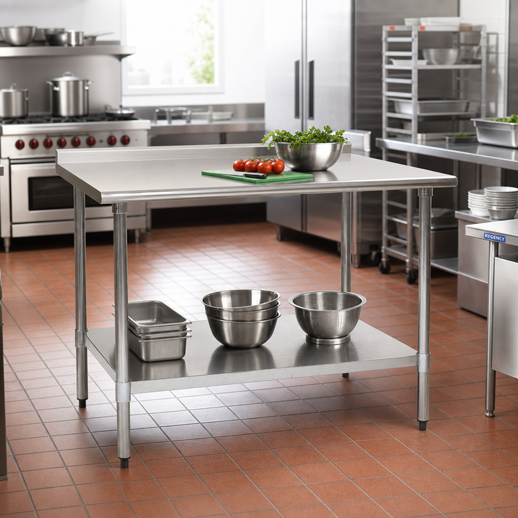 Product image #2 for Deluxe Series 48-Inch W x 36-Inch D Stainless Steel Work Table with Rear Upturn and Adjustable Undershelf