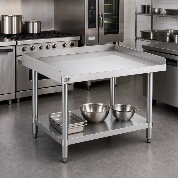 Product image #2 for Steel Works Stainless 60 Inch x 30 Inch Stainless Steel Equipment Stand with Undershelf and Adjustable Bullet Feet