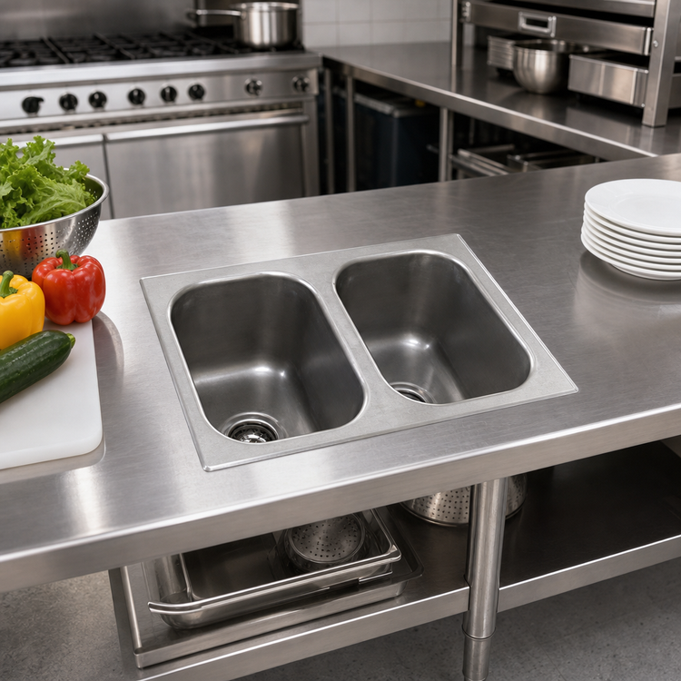 Product image #2 for Eagle Group Two-Compartment Self-Rimming Drop-In Sink, 12 x 14 x 9-1/2 Inch Bowls, No Deck