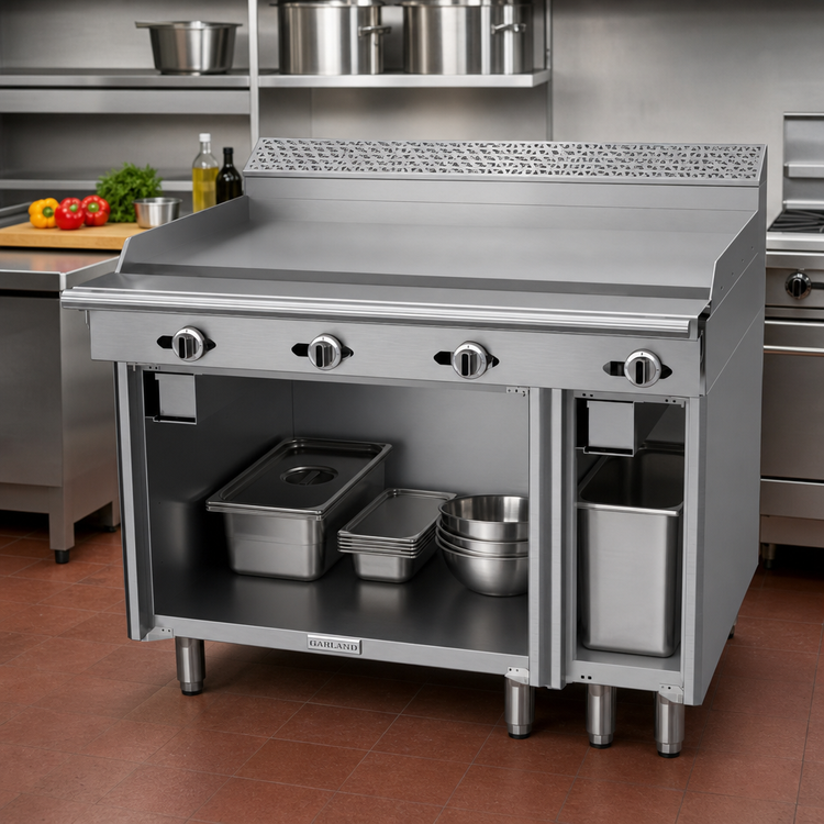 Product image #2 for Garland Cuisine Series 48-Inch Heavy Duty Gas Griddle Top Range with Thermostatic Controls and Open Storage Base