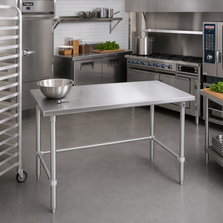 Product image #2 for John Boos Stallion 48" x 24" 16-Gauge 300 Series Stainless Steel Flat Top Work Table with Safety Edge