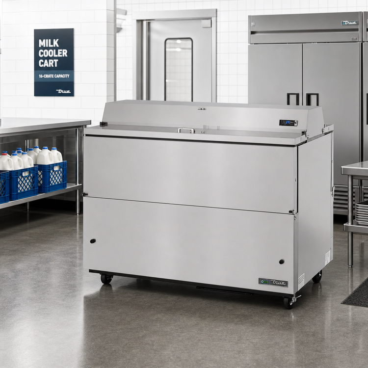 Product image #2 for True Mfg. Dual-Sided Forced-Air Mobile Milk Cooler Cart, 16-Crate Capacity, Stainless Steel