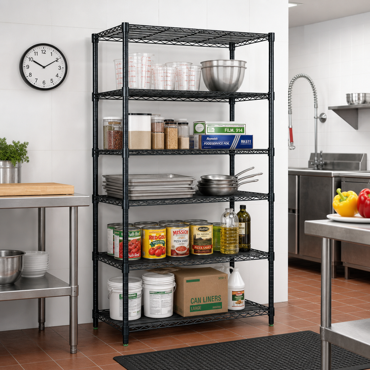 Product image #2 for Quantum Black Epoxy Wire Shelving Starter Kit, 48 in. W x 21 in. D x 74 in. H, 5 Shelves