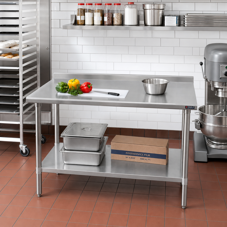Product image #2 for Eagle Group Budget Series 60"W x 24"D 430 Stainless Steel Work Table with Rear Up-Turn and Undershelf