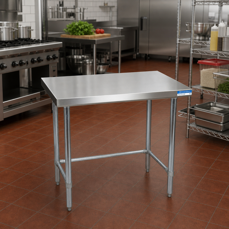 Product image #2 for BK Resources Open Base All Stainless Steel Work Table, 30 x 18 Inches, Flat Top