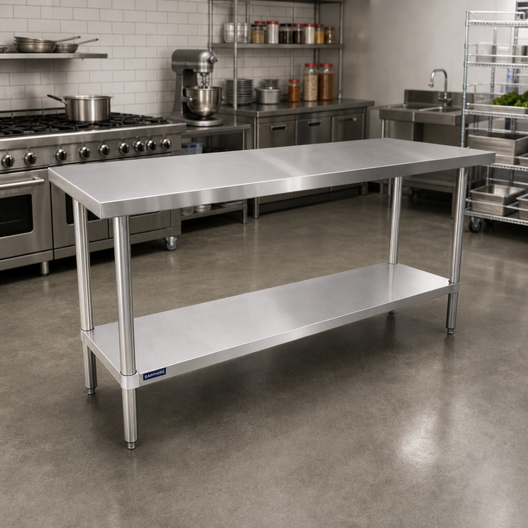 Product image #2 for Sapphire 60-Inch Stainless Steel Flat Top Worktable with Undershelf