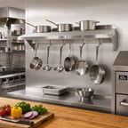 Thumbnail image #2 for John Boos Stallion BHS1272PR-X 72-Inch Wall-Mounted Stainless Steel Pot Rack Shelf with 6 Hooks, 18-Gauge