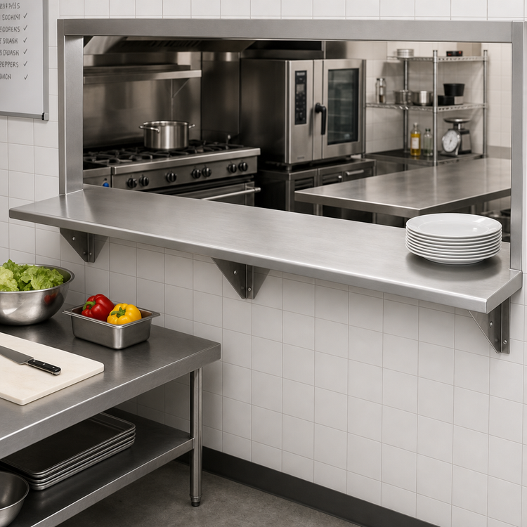 Product image #2 for Eagle Group 132-Inch Wide Pass-Thru Wall Shelf, 18-Inch Deep, 304 Stainless Steel