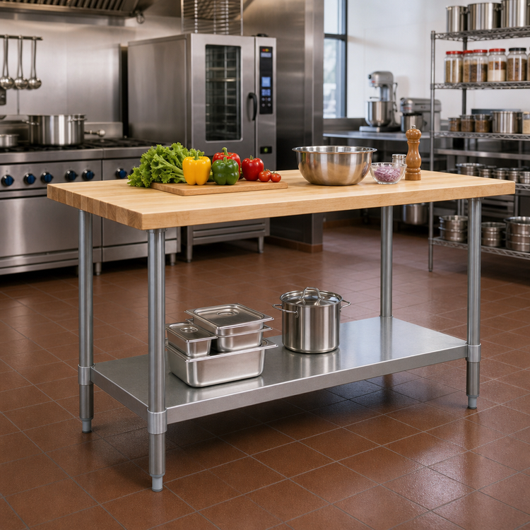 Product image #2 for Eagle Group 60" x 24" Hardwood Top Work Table with Galvanized Undershelf and Tubular Legs
