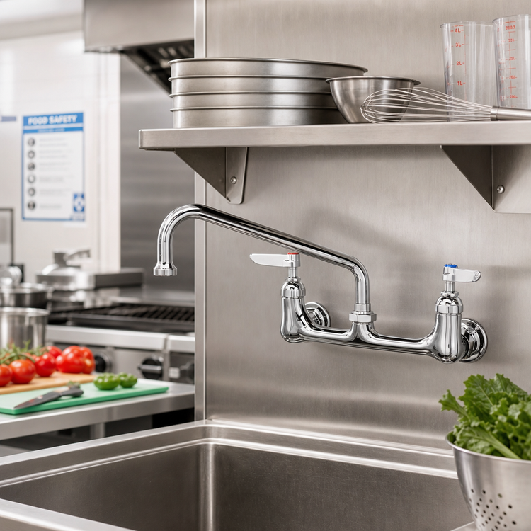 Product image #2 for T&S Brass B-2342 Wall Mount Mixing Faucet with 10-Inch Swing Nozzle, 8-Inch Centers