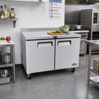 Thumbnail image #2 for Atosa MGF8409GR 48.3-Inch Two-Section Reach-In Worktop Refrigerator with Backsplash and Solid Doors