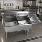 Thumbnail image #2 for Klinger's Trading EIT2DR 2-Compartment 16-Gauge 304 Stainless Steel Sink with Right Drainboard, 24 x 24 x 14 in. Compartments