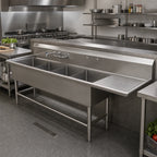 Thumbnail image #2 for John Boos Pro-Bowl 4PB24-1D24R 4-Compartment Freestanding Sink with Right-Hand Drainboard, 24" Bowls, 16-Gauge 300-Series Stainless Steel