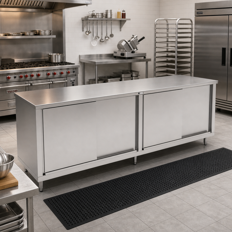 Product image #2 for John Boos 120-inch x 30-inch Stainless Steel Enclosed Work Table with Sliding Doors