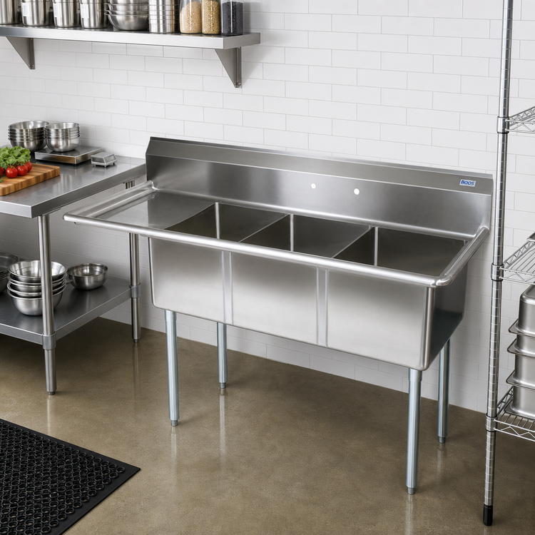 Product image #2 for John Boos E-Series 3-Compartment Stainless Steel Sink with Left Drainboard