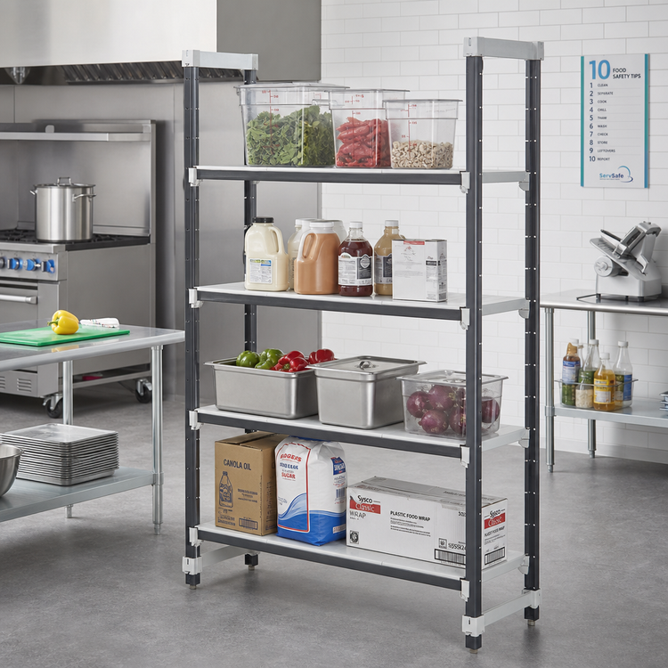 Product image #2 for Cambro Camshelving Elements XTRA 4-Tier Solid Stationary Starter Polymer Shelving Unit, Speckled Gray, 21 x 72 x 84 Inches
