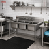 Thumbnail image #2 for Eagle Group 414 Series Coved Corner Three-Compartment Stainless Steel Sink, 65-1/2 Inch W, No Drainboards