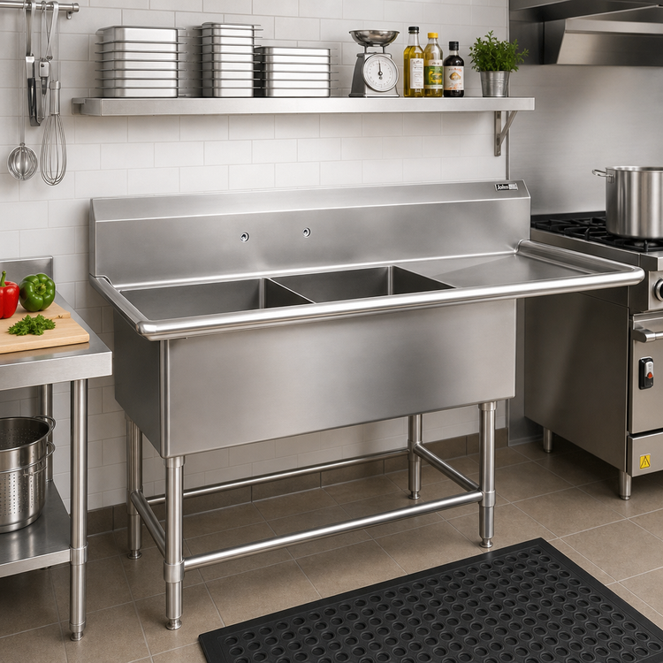 Product image #2 for John Boos Pro-Bowl 2-Compartment Stainless Steel Commercial Sink with Right-Hand Drainboard, 58-3/16" W x 29-1/2" D x 44-1/16" H