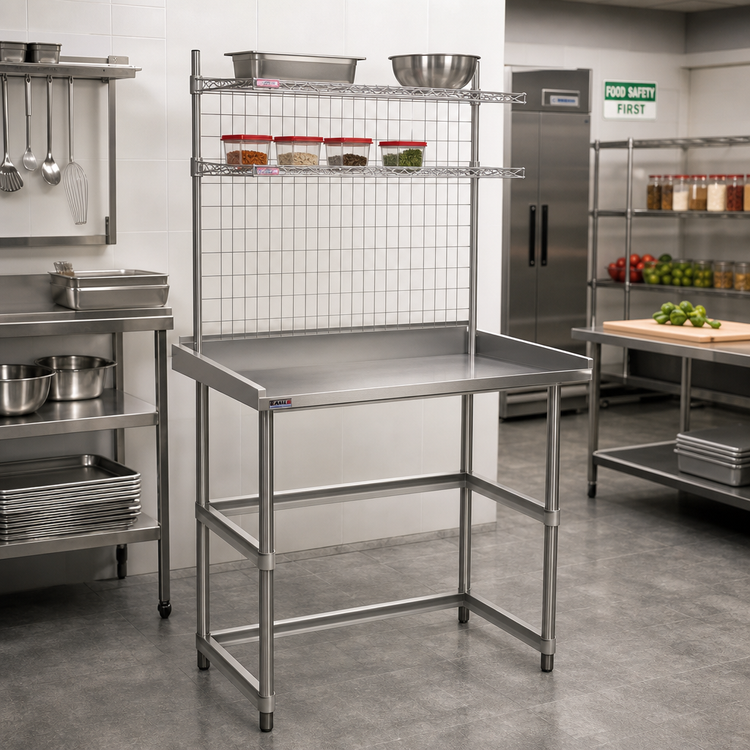Product image #2 for Eagle Group Modular Stainless Steel Workstation Desk with 2 Wire Overshelves, 36 x 24 x 74 Inches