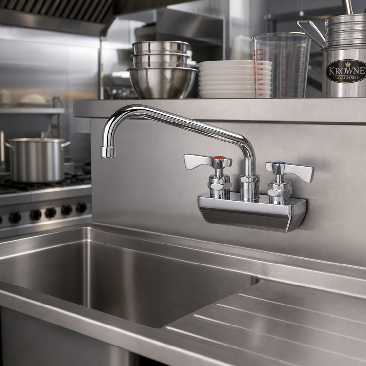 Product image #2 for Krowne Royal Series Commercial Splash-Mounted Faucet with 8-Inch Swing Spout, 4-Inch Centers