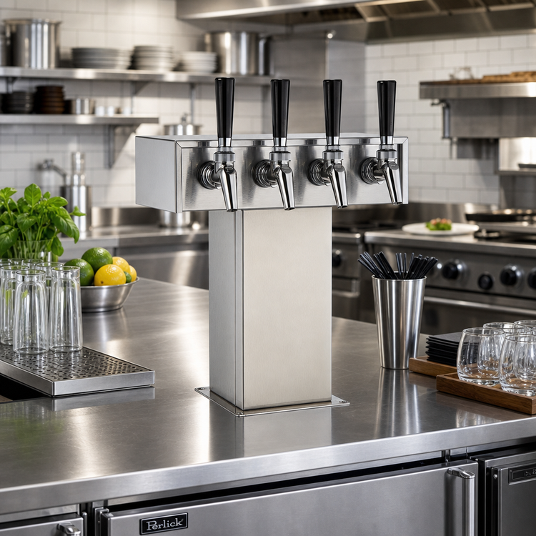 Product image #2 for Perlick 3780-4W-304SS 4-Faucet 304 Stainless Steel Tee Tower (Countertop, Air-Cooled)