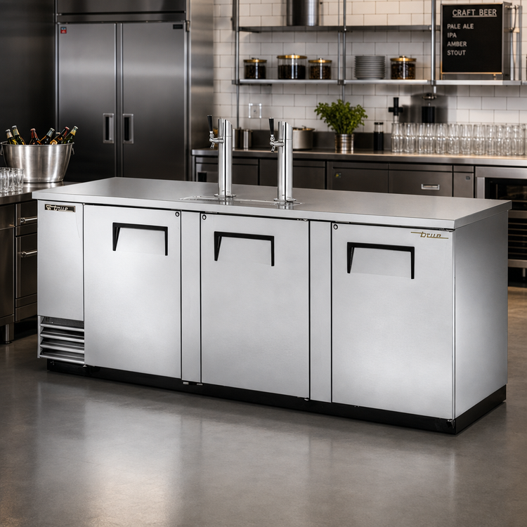 Product image #2 for True Flat-Top Stainless Steel Direct Draw Beer Dispenser, 4 Half-Barrel Keg Capacity, 3 Solid Swing Doors
