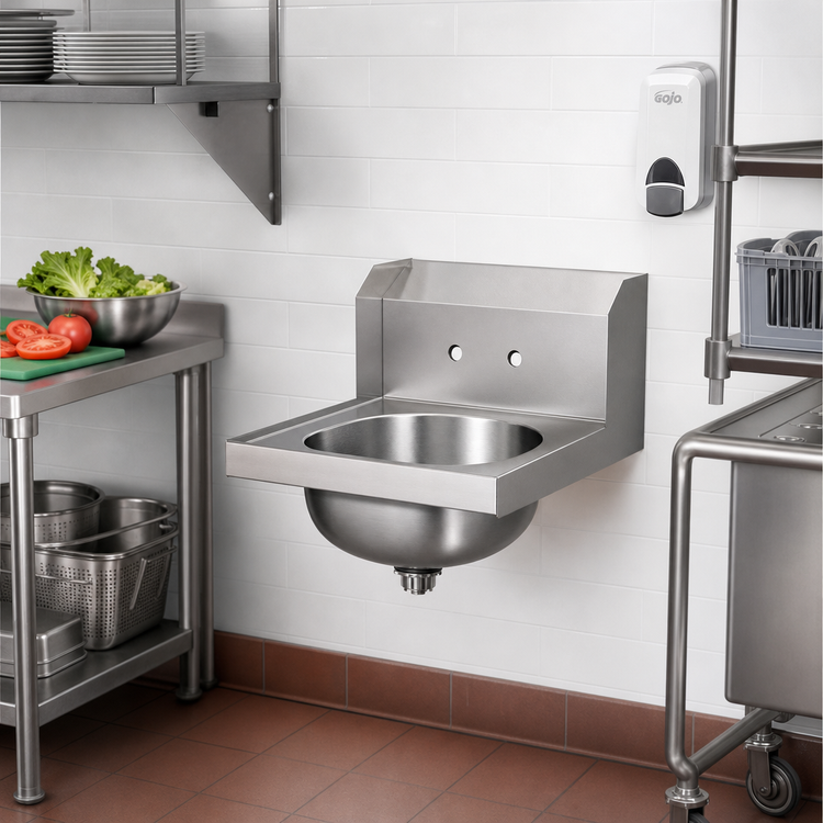 Product image #2 for Eagle Group Wall-Mounted 304 Stainless Steel Hand Sink with 9-3/4 x 13-1/2 x 6-Inch Bowl and Faucet Holes
