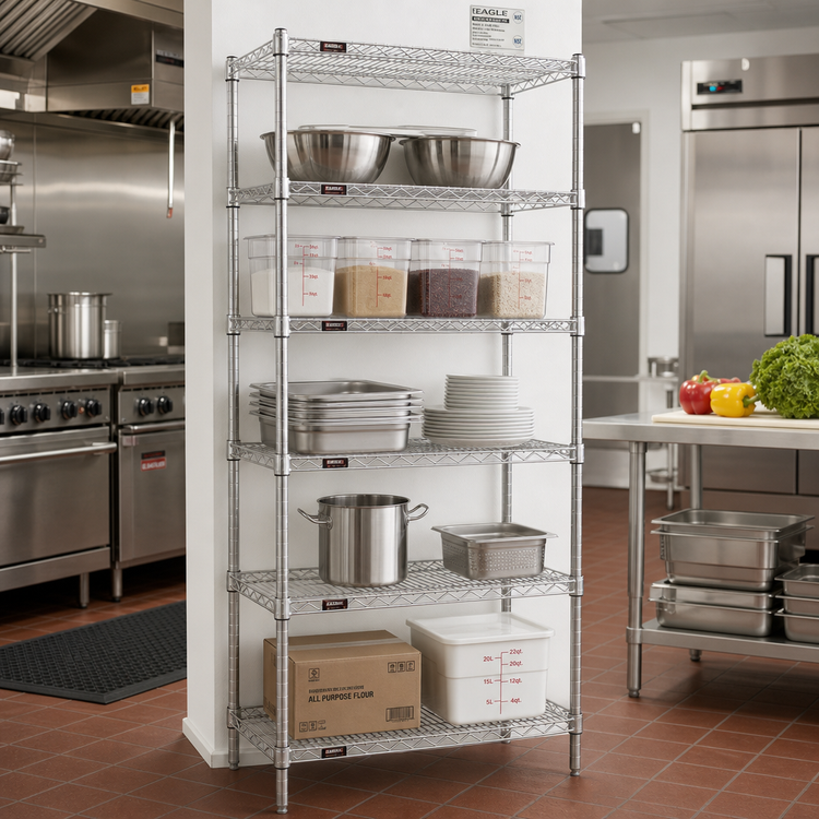 Product image #2 for Eagle Group 5-Tier Stationary Starter Wire Shelving Unit, 24 x 18 x 74 Inches, Stainless Steel Finish