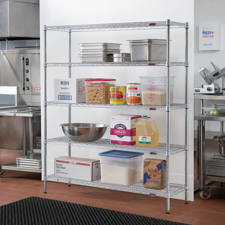 Product image #2 for EAGLEbrite 4-Tier Stationary Starter Wire Shelving Unit, 60"W x 18"D x 63"H, Zinc Finish