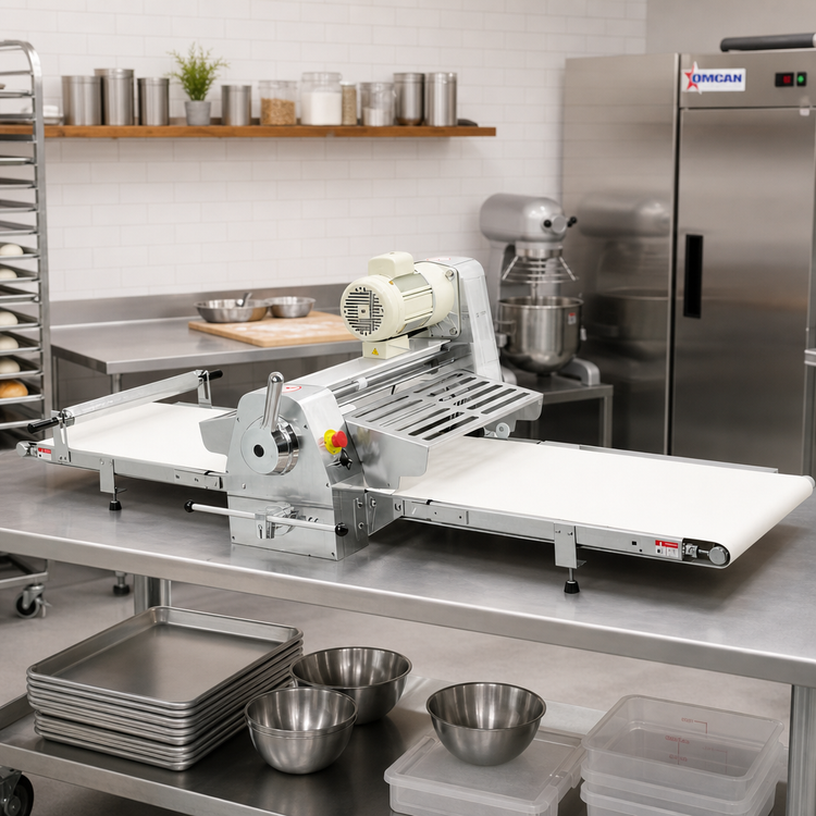 Product image #2 for Omcan Stainless Steel Countertop Reversible Dough Sheeter with 20.5-Inch Steel Rollers, 220V, 1-Phase