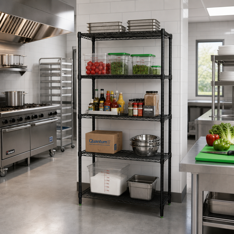 Product image #2 for Quantum 30" x 21" x 74" Black Epoxy Antimicrobial Wire Shelving Starter Kit