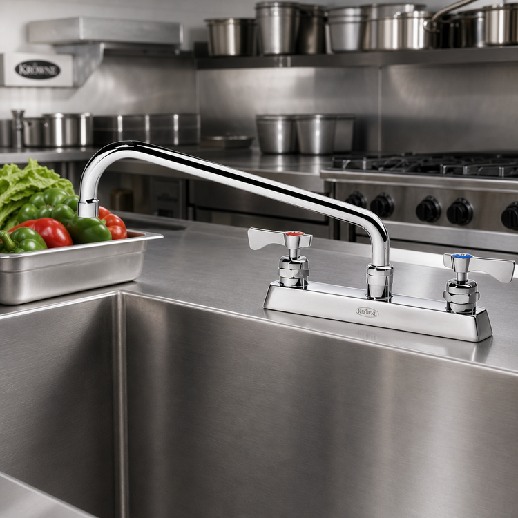Product image #2 for Krowne Royal Series 8-Inch Center Deck Mount Manual Faucet with 12-Inch Swing Spout