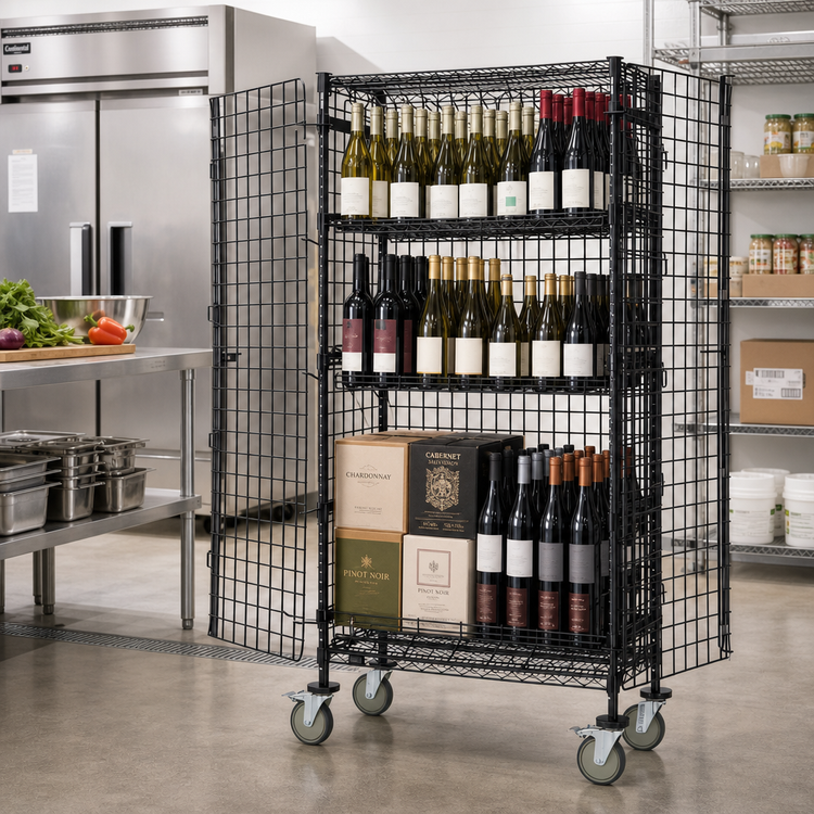 Product image #2 for Mobile Security Wine Bulk Storage Unit with Panel Doors and Casters