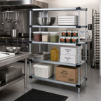Thumbnail image #2 for Quantum WR74-1872SG Stationary Solid Shelving Starter Unit, 72"W x 18"D x 74"H, 4 Shelves, Galvanized Steel, Chrome Posts