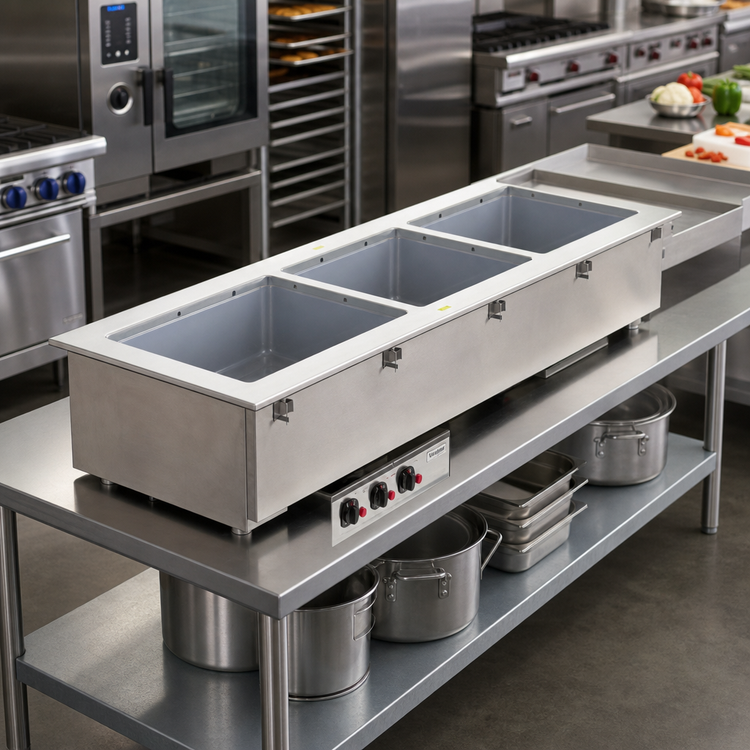 Product image #2 for Vollrath 4-Pan Short-Sided Drop-In Hot Well with Infinite Controls and Manifold Drain, 208-240V