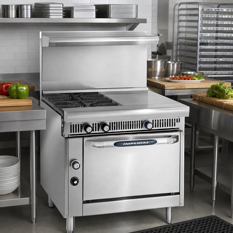 Product image #2 for Imperial Spec Series Heavy Duty 36-Inch Modular Countertop Gas Range with 2 Open Burners and 18-Inch Hot Top