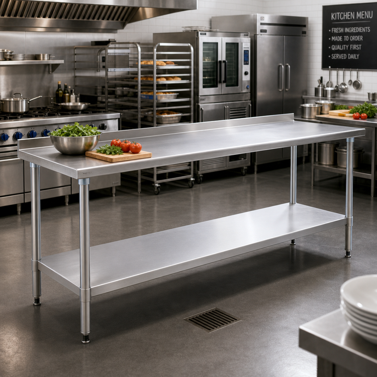 Product image #2 for Deluxe Series 144-Inch x 24-Inch Stainless Steel Work Table with Rear Upturn and Adjustable Undershelf