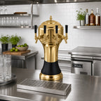 Thumbnail image #2 for Perlick Corporation 4056BK4B 4-Faucet Glycol-Cooled Countertop Draft Beer Tower, Gold-Tone Brass with Black Ceramic Skirt