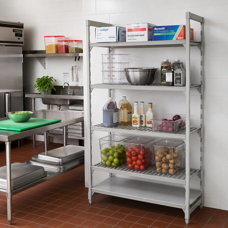 Product image #3 for Cambro Camshelving Premium 5-Tier Add-On Polymer Shelving Unit, 21" Deep x 48" Wide x 84" High, Vented & Solid