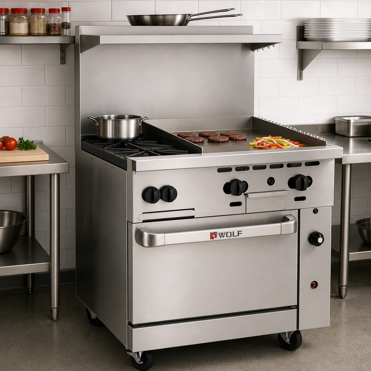 Product image #2 for Wolf Challenger XL 36-Inch Gas Restaurant Range with 2 Open Burners, 24-Inch Thermostatic Griddle, and Standard Oven