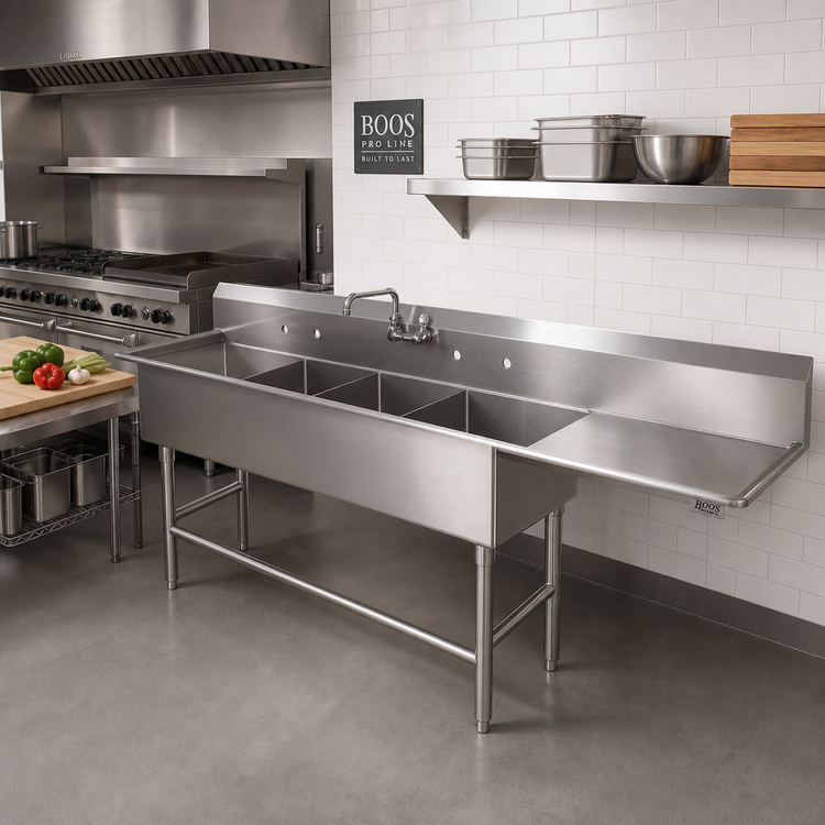 Product image #2 for John Boos Pro-Bowl 4-Compartment 16-Gauge Stainless Steel Sink with 36-Inch Right Drainboard