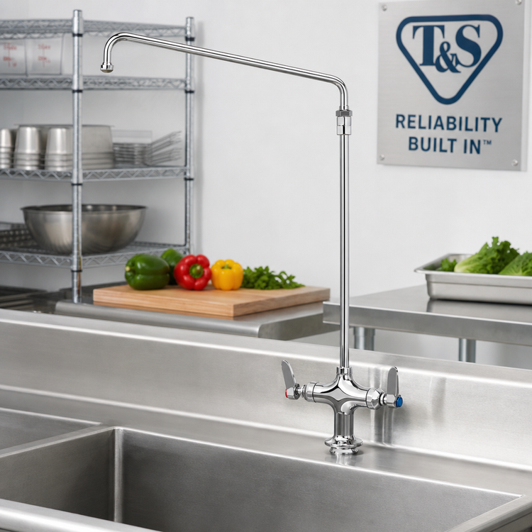 Product image #2 for T&S Brass Double Pantry Deck-Mount Mixing Faucet with 12-Inch Swing Nozzle and Lever Handles