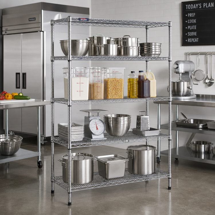 Product image #2 for Add-A-Shelf 4-Tier Stationary Wire Shelving Starter Unit, 48W x 24D x 74H, Chrome Finish