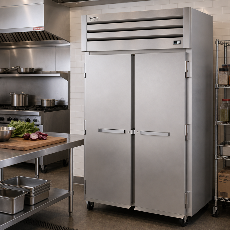 Product image #2 for True SPEC SERIES Two-Section Roll-In Solid Swing Door Refrigerator, 89 Inch H, Self-Contained, Stainless Steel Front and Aluminum Sides