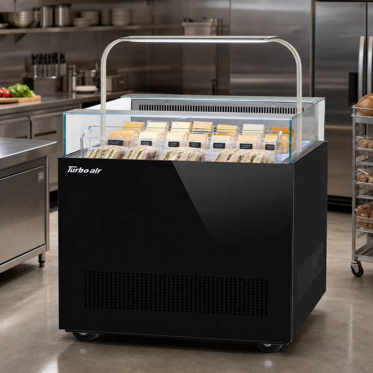 Product image #3 for Turbo Air Open Display Sandwich & Cheese Merchandiser with Glass Sneeze Guard, 30-1/4 Inch Wide