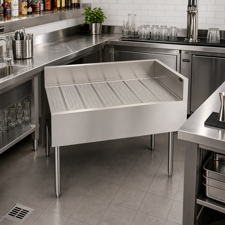 Product image #2 for Krowne Royal Series Freestanding Underbar Corner Drainboard with Right End Return, 42 x 24 Inches