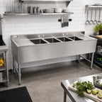 Thumbnail image #2 for Serv-Ware BAR4B72-LR-CWP-V 72-Inch 4-Bowl Stainless Steel Bar Sink with Left and Right Drainboards