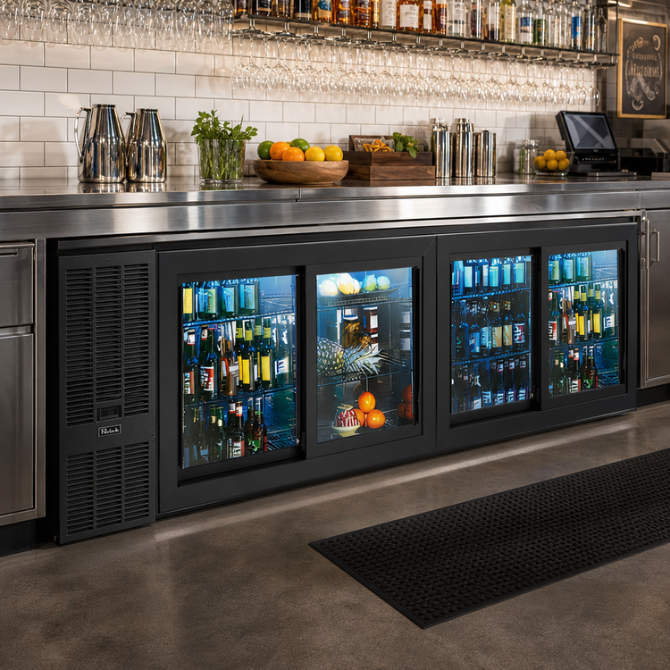 Product image #3 for Perlick Four-Section Sliding Glass Door Refrigerated Back Bar Cabinet, 108-Inch, Self-Contained Side-Mount